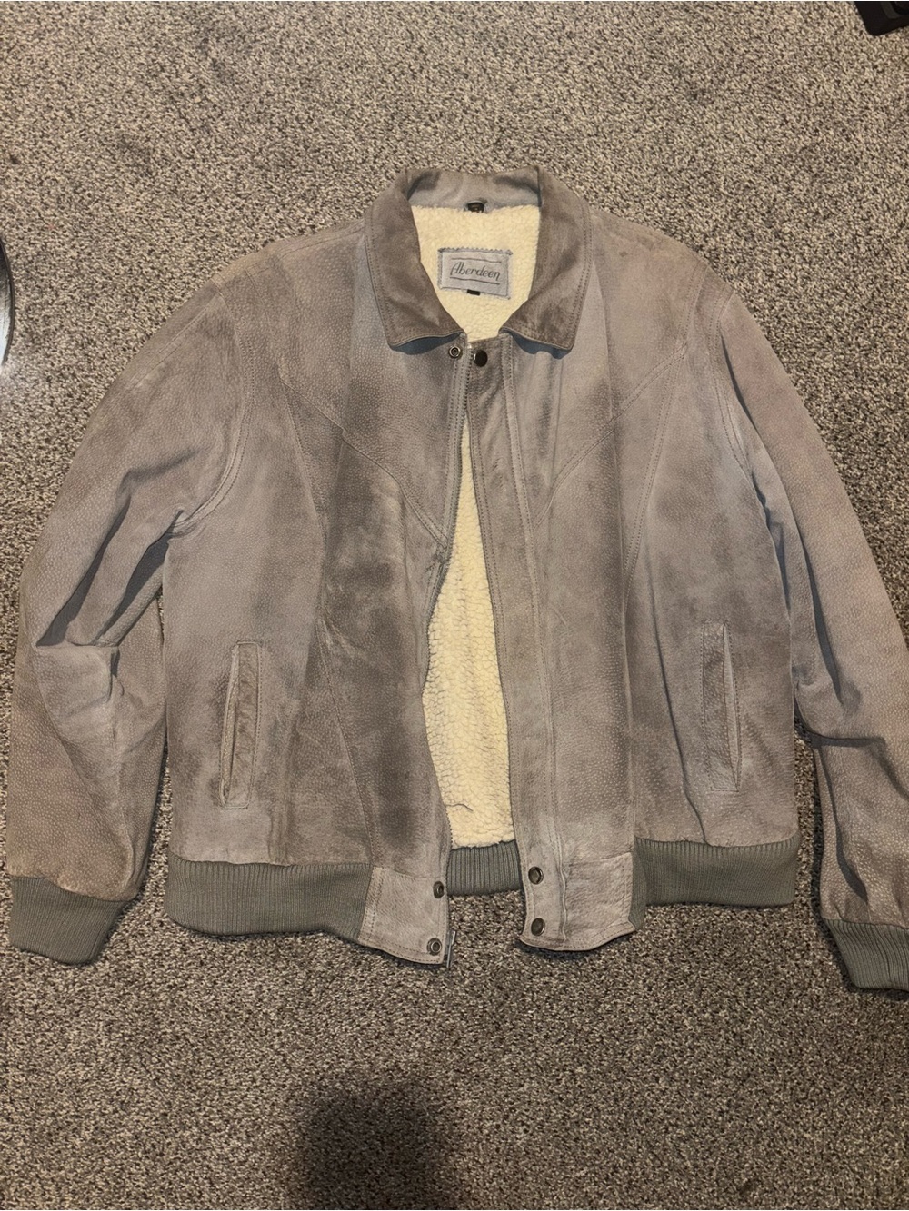 Aberdeen Gray Taupe Suede Sherpa-Lined Bomber Jacket